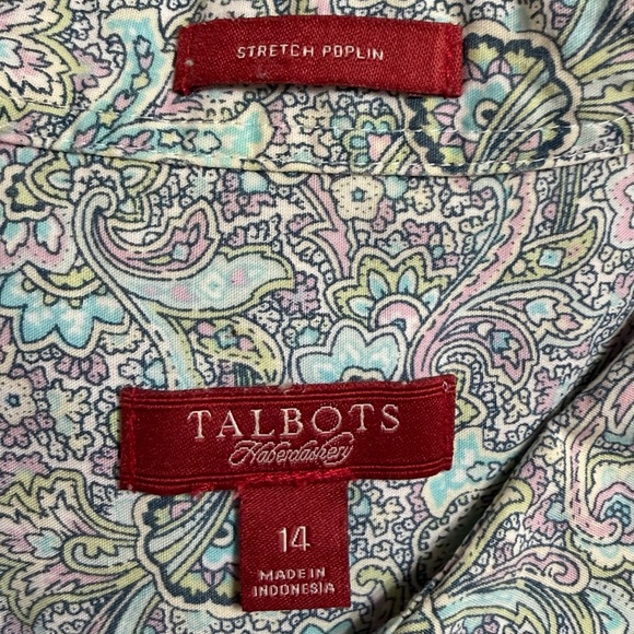 •Talbots• Paisley Stretch Poplin Button-Down Shirt – Size 14 - Picture 2 of 8